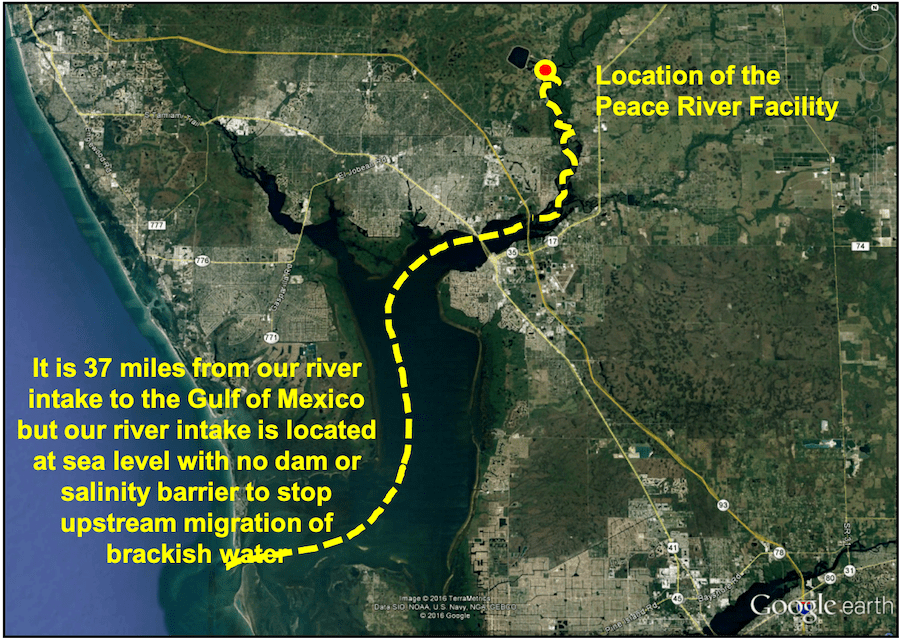 Map showing the Peace River facility U.S. Climate Resilience Toolkit